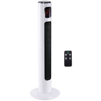 HOMCOM 38'' Frittstående tårnvifte, 3 Hastighet 3 Modus, 12h-timer, 70 Vippegrad, LED-panel, 5M Fjernkontroll, hvit
