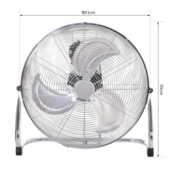 HOMCOM 18" Krom metal gulvventilator med vipning, høj hastighed, 3 hastighed, bærbar fitnessventilator til hjemmekontor, sølv