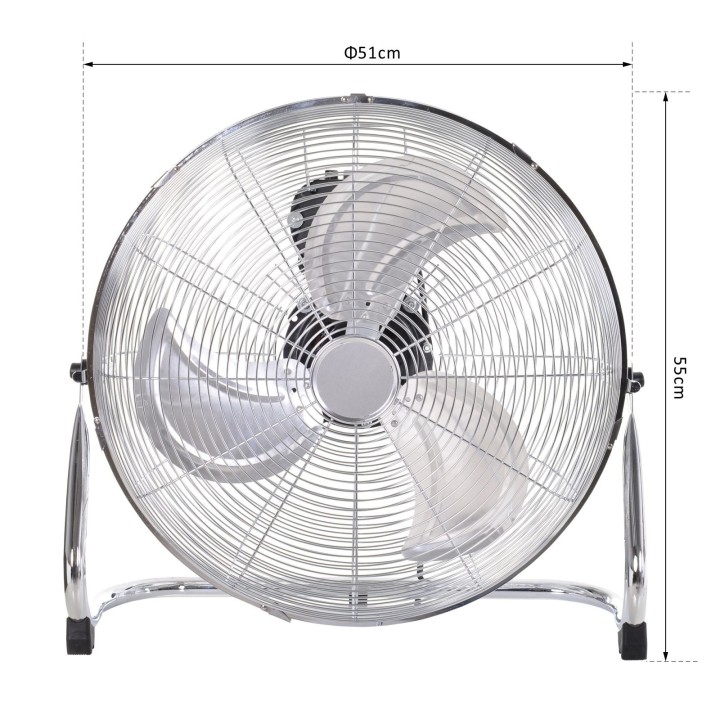 HOMCOM 18" Chrome Metal Floor Fan with Tilting, High Velocity, 3 Speed, Portable Gym Fan for Home Office, Silver