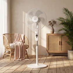 HOMCOM 124cm Gulvvifte med Søvnmodus, Oscillerende Ståvifte med 3 Moduser, Fjernkontroll, Justerbar Høyde, Hvit