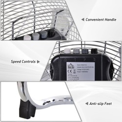 HOMCOM 18" Krom metal gulvventilator med vipning, høj hastighed, 3 hastighed, bærbar fitnessventilator til hjemmekontor, sølv