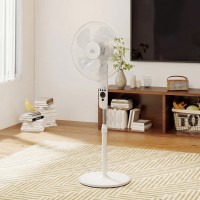 HOMCOM 124cm Ventilador de pie con modo sueño, ventilador oscilante de pie con 3 modos, control remoto, altura ajustable, blanco