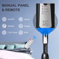 HOMCOM 18" Standventilator mit Wassersprühnebel, Luftbefeuchter-Ventilator, Standventilator mit 3 Geschwindigkeiten, 2.8L Wasser