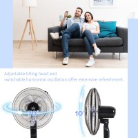 HOMCOM 18" Pedestal Fan, Oscillating Standing Fan with Remote Control, Floor Fan with Adjustable Height, 3 Hastighed, 7.5-Timert
