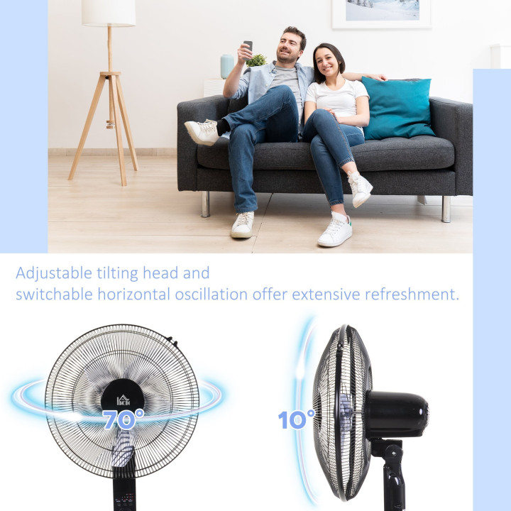 HOMCOM 18" Pedestal Fan, Oscillating Standing Fan with Remote Control, Floor Fan with Adjustable Height, 3 Speed, 7.5-Hour Timer