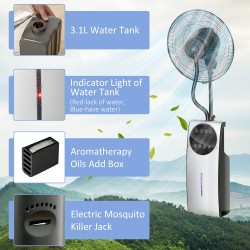 HOMCOM 16 Inch Ventilator met waternevel - Zwart