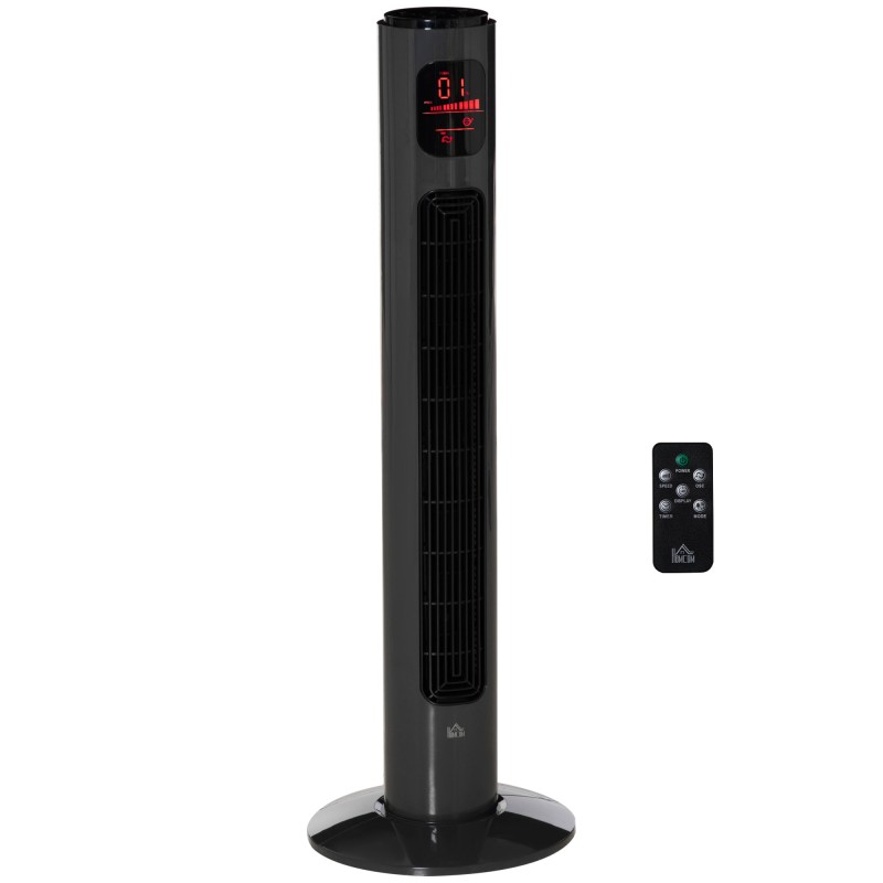 HOMCOM 38'' Ventilateur tour autoportant, 3 Vitesse 3 Mode, 12Minuterie h, 70 Oscillation à degrés, panneau LED, 5M Télécommande