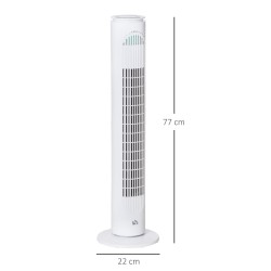 HOMCOM 30'' Ventilateur tour autoportant, 3 Vitesse 3 Mode, 10h Minuterie, 70 Oscillation à degrés, Voyant LED, 5M Télécommande,