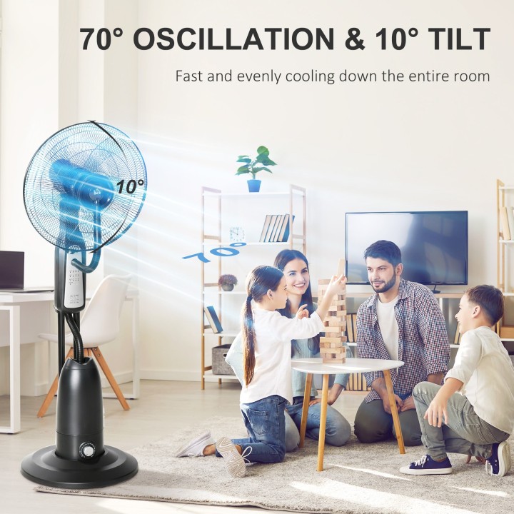 HOMCOM 18" Pedestal Fan with Water Mist Spray, Humidifying Misting Fan, Standing Fan with 3 Speeds, 2.8L Water Tank, Timer and R