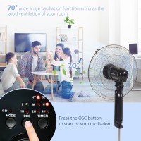 HOMCOM 18" Pedestal Fan, Oscillating Standing Fan with Remote Control, Floor Fan with Adjustable Height, 3 Speed, 7.5-Hour Timer