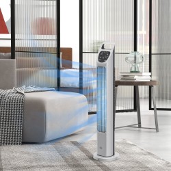 HOMCOM 31 Zoll Oszillierender Turmventilator mit Fernbedienung, 4H Timer, 3 Geschwindigkeit 3 Modi, Leiser elektrischer Standven