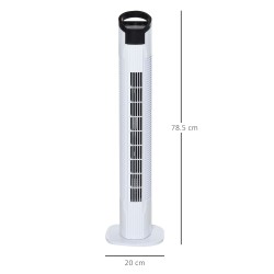 HOMCOM 31" Fristående tornfläkt, 3 Hastighet 3 Läge, 7.5H Timer, Oscillerande, LED-panel, Fjärrkontroll, 31 Tum golvfläkt, Vit