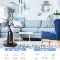 HOMCOM 18" Ventilador de pie con nebulizador de agua, ventilador humidificador, ventilador de pie con 3 velocidades, 2.8L depósi