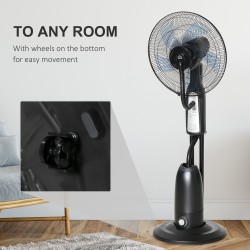 HOMCOM 18" Standventilator mit Wassersprühnebel, Luftbefeuchter-Ventilator, Standventilator mit 3 Geschwindigkeiten, 2.8L Wasser