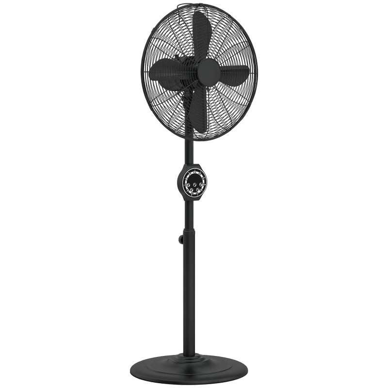 HOMCOM 41 cm Metall-Standventilator mit Oszillation, verstellbarer Höhe, Schwarz
