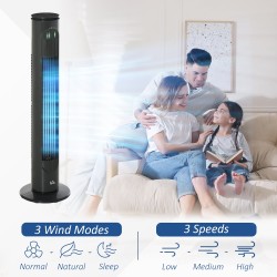 HOMCOM 30'' Fristående tornfläkt, 3 Hastighet 3 Läge, 10h Timer, 70 Graders oscillation, LED-lampa, 5M Fjärrkontroll, mörkgrå