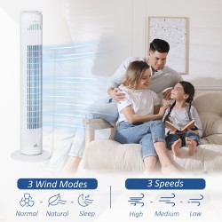 HOMCOM 30'' Ventilateur tour autoportant, 3 Vitesse 3 Mode, 10h Minuterie, 70 Oscillation à degrés, Voyant LED, 5M Télécommande,