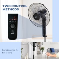 HOMCOM 18" Pedestal Fan, Oscillating Standing Fan with Remote Control, Floor Fan with Adjustable Height, 3 Speed, 7.5-Hour Timer