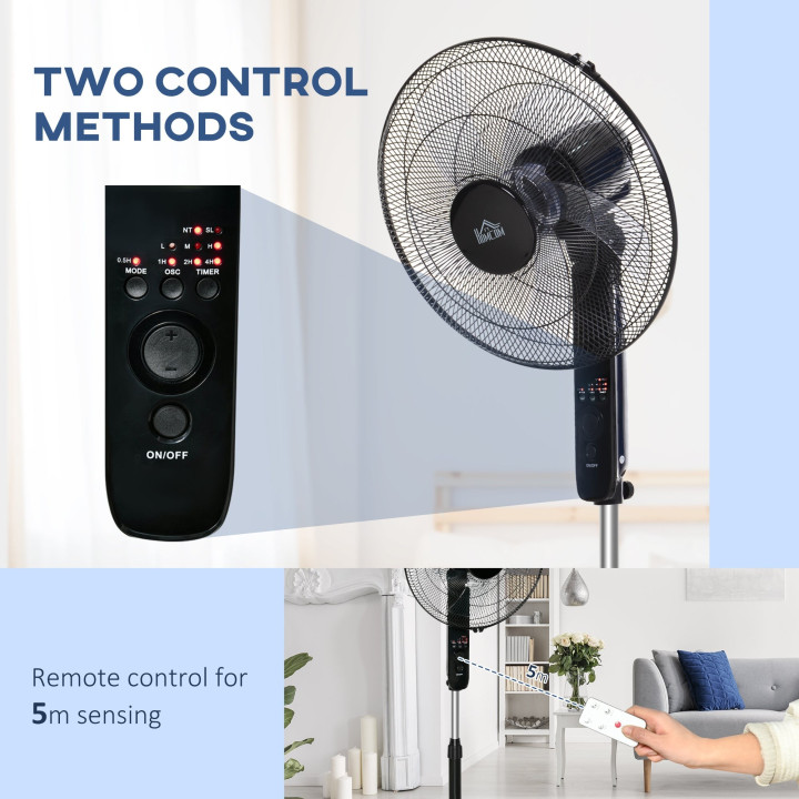 HOMCOM 18" Pedestal Fan, Oscillating Standing Fan with Remote Control, Floor Fan with Adjustable Height, 3 Speed, 7.5-Hour Timer