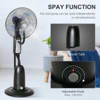 HOMCOM 18" Standventilator mit Wassersprühnebel, Luftbefeuchter-Ventilator, Standventilator mit 3 Geschwindigkeiten, 2.8L Wasser