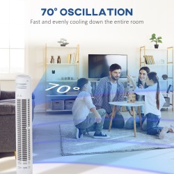 HOMCOM 30'' Ventilateur tour autoportant, 3 Vitesse 3 Mode, 10h Minuterie, 70 Oscillation à degrés, Voyant LED, 5M Télécommande,