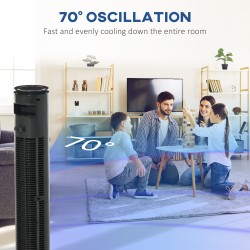 HOMCOM 30'' Frittstående tårnvifte, 3 Hastighet 3 Modus, 10t tidtaker, 70 graders oscillasjon, LED-lys, 5M Fjernkontroll, mørk g