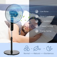 HOMCOM 18" Pedestal Fan, Oscillating Standing Fan with Remote Control, Floor Fan with Adjustable Height, 3 Speed, 7.5-Hour Timer