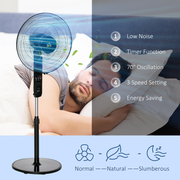 HOMCOM 18" Pedestal Fan, Oscillating Standing Fan with Remote Control, Floor Fan with Adjustable Height, 3 Speed, 7.5-Hour Timer