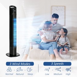 HOMCOM 31" Freestanding Tower Fan, 3 Speed 3 Mode, 7.5H Timer, Oscillating, LED Panel, Remote Control, 31 Inch Standing Fan, Bla