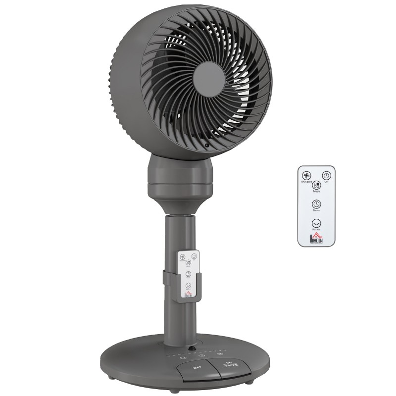 HOMCOM Luchtcirculator Ventilator Voetventilator met 3 Snelheid 3 Stand en Afstandsbediening, 9 Inch, Grijs