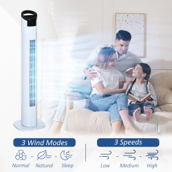 HOMCOM 31" Freestanding Tower Fan, 3 Speed 3 Mode, 7.5H Timer, Oscillating, LED Panel, Remote Control, 31 Inch Standing Fan, Whi