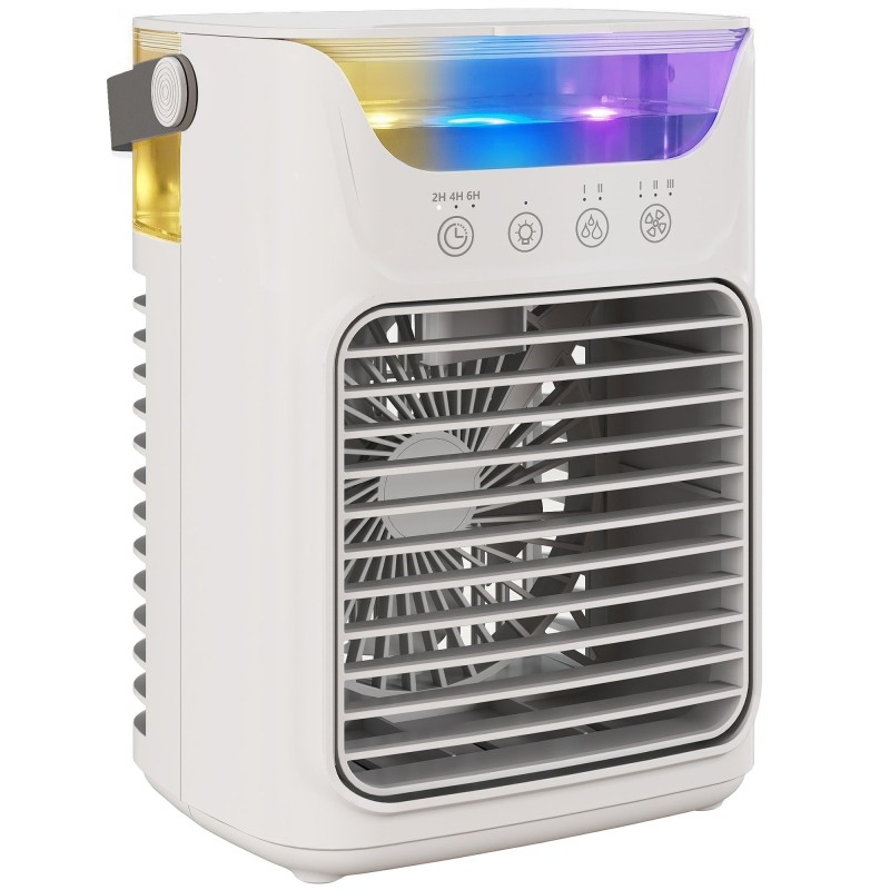 HOMCOM Personlig luftkøler | 4-i-1 Tåge ventilator, 700ml, 7-Farve LED