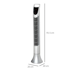 HOMCOM 36'' Ventilatore a torre autoportante, 3 Velocità 3 Modalità, 7.5Timer h, 70 Oscillazione a gradi, pannello LED, 5M Telec