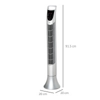 HOMCOM 36'' Frittstående tårnvifte, 3 Hastighet 3 Modus, 7.5t timer, 70 graders oscillasjon, LED-panel, 5M Fjernkontroll, sølv