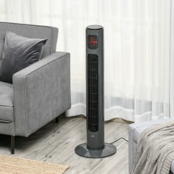 HOMCOM 38'' Freistehender Turmventilator, 3 Geschwindigkeit 3 Modus, 12h Timer, 70 Grad Oszillation, LED-Panel, 5M Fernbedienung