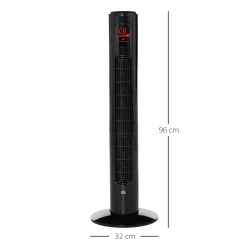 HOMCOM 38'' Fritstående Tårnventilator, 3 Hastighed 3 Tilstand, 12h timer, 70 Grader oscillation, LED-panel, 5M Fjernbetjening, 