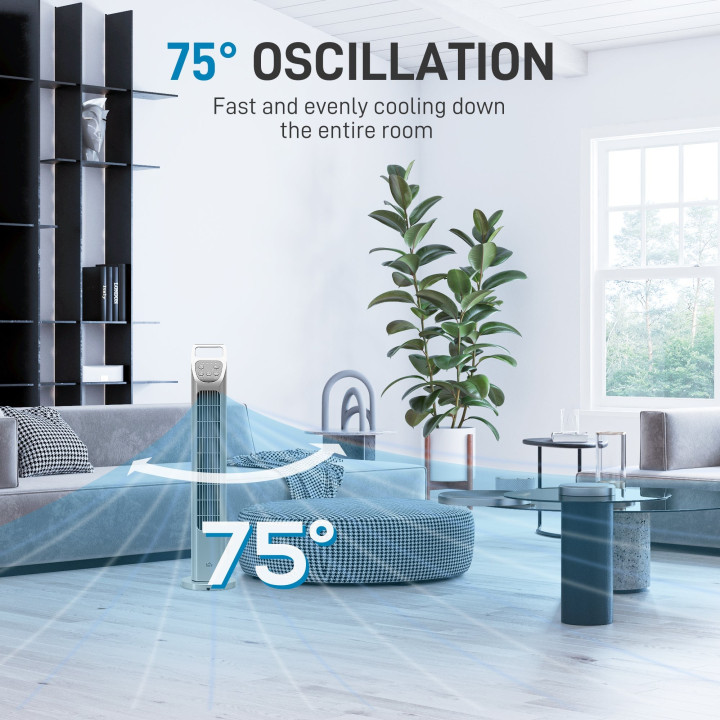 HOMCOM 31 inch Oscillating Tower Fan with Remote Control, 4H Timer, 3 Speed 3 Modes, Quiet Electric Floor Standing Fan for Home 