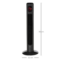 HOMCOM 38'' Fristående tornfläkt, 3 Hastighet 3 Läge, 12h Timer, 70 Gradoscillation, LED-panel, 5M Fjärrkontroll, mörkgrå