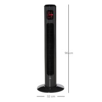 HOMCOM 38'' Vapaasti seisova tornituuletin, 3 Nopeus 3 Tila, 12h ajastin, 70 Asteen värähtely, LED-paneeli, 5M Kaukosäädin, tumm