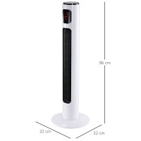 HOMCOM 38'' Vapaasti seisova tornituuletin, 3 Nopeus 3 Tila, 12h ajastin, 70 Asteen heilunta, LED-paneeli, 5M Kaukosäädin, valko