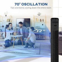 HOMCOM 38'' Vapaasti seisova tornituuletin, 3 Nopeus 3 Tila, 12h ajastin, 70 Asteen värähtely, LED-paneeli, 5M Kaukosäädin, tumm