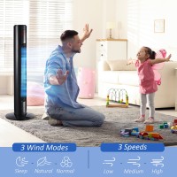 HOMCOM 38'' Fritstående Tårnventilator, 3 Hastighed 3 Tilstand, 12h timer, 70 Grader oscillation, LED-panel, 5M Fjernbetjening, 