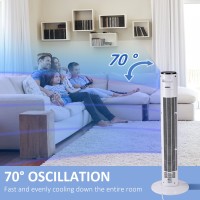 HOMCOM 38'' Vapaasti seisova tornituuletin, 3 Nopeus 3 Tila, 12h ajastin, 70 Asteen heilunta, LED-paneeli, 5M Kaukosäädin, valko