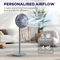 HOMCOM 40 Ventilateur sur pied cm, ventilateur de sol rafraîchissant avec 80° oscillation, inclinaison et hauteur réglables, 4 v