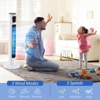 HOMCOM 38'' Fristående tornfläkt, 3 Hastighet 3 Läge, 12h Timer, 70 Gradoscillation, LED-panel, 5M Fjärrkontroll, Vit