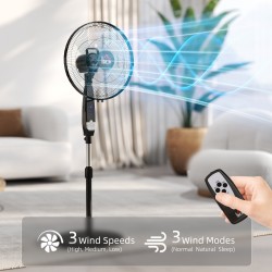 HOMCOM 40 cm Standventilator mit Oszillation, Kühlventilator mit Fernbedienung, Schwarz