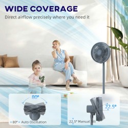 HOMCOM 40 Ventilateur sur pied cm, ventilateur de sol rafraîchissant avec 80° oscillation, inclinaison et hauteur réglables, 4 v