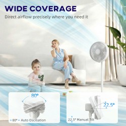 HOMCOM 40 cm Ventilateur sur pied, Ventilateur de sol rafraîchissant avec 80° Oscillation, Inclinaison et Hauteur réglables, 4 V