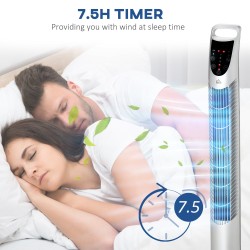 HOMCOM 36'' Ventilatore a torre autoportante, 3 Velocità 3 Modalità, 7.5Timer h, 70 Oscillazione a gradi, pannello LED, 5M Telec