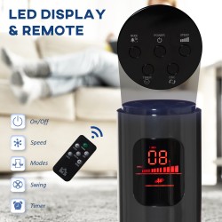 HOMCOM 38'' Ventilateur tour autoportant, 3 Vitesse 3 Mode, 12Minuterie h, 70 Oscillation à degrés, panneau LED, 5M Télécommande